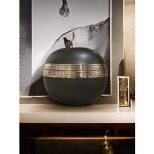 Berra Ceramic Modern Mat Gri Metal Vazo, Krom Detaylı Dekoratif Salon Vazosu, Krom Detaylı Lüks Dekoratif Tasarım Objesi