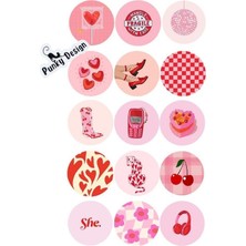 Punky Store Cute Pembe Rozet Seti 15’li 44 mm Çanta ve Yaka Rozeti