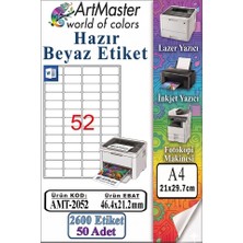 ArtMaster A4 Hazır Beyaz Etiket 46.4X21.2MM 50 Sayfa 1 Paket 52 Li Yapışkanlı Fotokopi Lazer Inkjet Kağıdı Yazıcılar Için Uyumlu