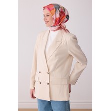 Belli Pembe Çiçek Desen %100 Twill Ipek Eşarp 4303-55