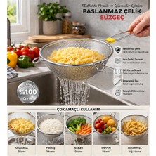 Oms Collection Ferro Tek Parça %100 Paslanmaz Çelik Ince Delikli Süzgeç ( 7501 - 15 cm - Gümüş )