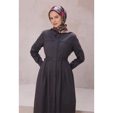 Belli Obje Desen Ipek Eşarp 4216D (Twıll) Antrasit - 86