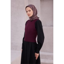 Belli Kızıl Kahve Geometrik Desen %100 Twill İpek Eşarp 4203 - 03