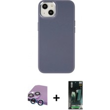 Marsilyan™- iPhone 14 Plus Kılıf Çekirdek Çizgi - Siyah 360 Mat Full Body Arka Koruyucu + Mavi Raze Metal Kamera Lens