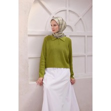 Belli Ekose Desen Ipek Eşarp 4218D (Twıll) Yeşil - 55