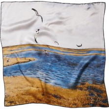 Silqoora %100 Ipek Bandana Fular Art Collection (55X55 Cm)-Józef Chełmoński (Martılar)