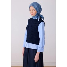 Belli Mavi Klasik Desen %100 Twill Ipek Eşarp 4305-81