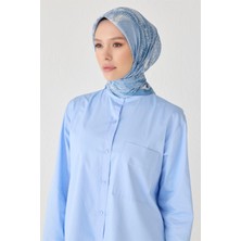 Belli Çiçek Desen Premıum Soft Mavi Eşarp 2