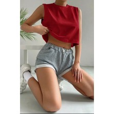 Punix Özel Seri Baskısız Düz Renk %100 Pamuk Hip Hop Kolsuz Kadın Oversize Crop T-Shirt
