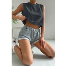 Punix Özel Seri Baskısız Düz Renk %100 Pamuk Hip Hop Kolsuz Kadın Oversize Crop T-Shirt
