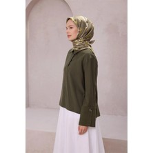 Belli Çiçek Desen Ipek Eşarp 4210D (Twıll) Haki - 87