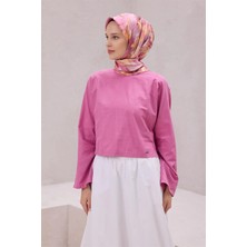 Belli Pembe Çiçek Desen %100 Twill İpek Eşarp 4217 - 4