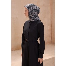 Belli Geometrik Desen Premıum Soft Siyah Eşarp 14