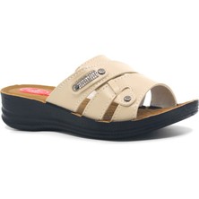 Tarzbu Ortopedik Tabanlı Kadın Günlük Terlik, Krem, Çapraz Bantlı, Rahat Taban TARZ691