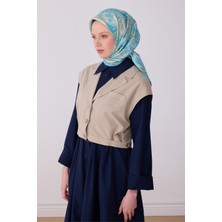 Belli Mavi Etnik Desen %100 Twill İpek Eşarp 4304 - 52