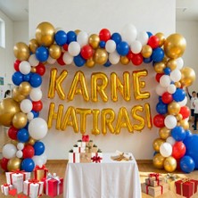 Tedaks Karne Temalı Karne Hatırası Gold Folyo Harf Kırmızı Beyaz Mavi Gold Balon Süsleme