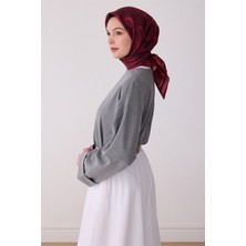 Belli Bordo Geometrik Desen %100 Twill Ipek Eşarp 4309-31