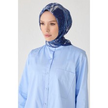 Belli Çiçek Desen Lacivert Premium Soft Eşarp 2 - 04