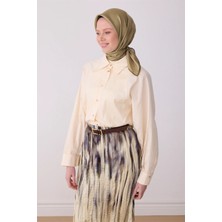 Belli Haki Klasik Desen %100 Twill Ipek Eşarp 4305-80