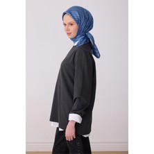 Belli Mavi Geometrik Desen %100 Twill İpek Eşarp 4325 - 83