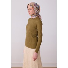 Belli Sarı Soyut Desen %100 Twill Ipek Eşarp 4310-82
