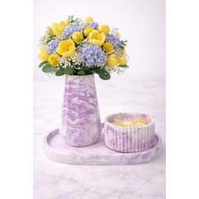 Lavender Marble Dekoratif Vazo & Mum Seti
