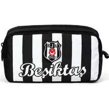 Beşiktaş Lisanslı Siyah Beyaz Kalem Çantası - Çift Bölmeli Taraftar Kalemliği