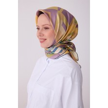 Belli Sarı Obje Desen %100 Twill İpek Eşarp 4300 - 36
