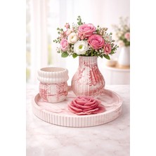  Rose Marble Dekoratif Vazo & Kokulu Mum Seti