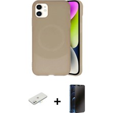 Marsilyan™- iPhone 11 Kılıf Ufuk Serisi - Siyah 3D Antistatik Hayalet Cam Ekran Koruyucu + Sarı Renkli Kamera Lens Koruma Cam