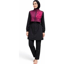 Moodbasic Hızlı Kuruyan Sporcu Likra Paraşüt Kumaş Önden Fermuarlı Şık Kadın Tesettür Mayo 36289