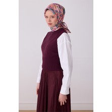 Belli Pembe Çok Renkli Obje Desen %100 Twill Ipek Eşarp 4307-85