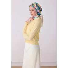 Belli Sarı Çiçek Desen %100 Twill Ipek Eşarp 4312-81