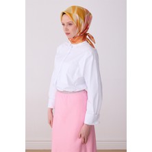 Belli Sarı Çok Renkli Obje Desen %100 Twill Ipek Eşarp 4300-50