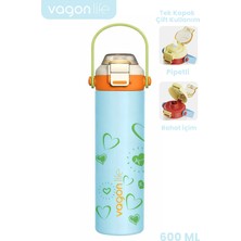 Vagonlife 600 ml Tek Kapak Çift Kullanım Pipetli Rahat Içim Kulplu Paslanmaz Çelik Termos FF1111-600ML