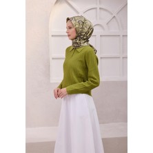 Belli Etnik Desen Ipek Eşarp 4222D (Twıll) Haki - 87