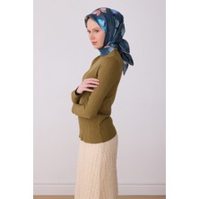 Belli Lacivert Obje Desen %100 Twill Ipek Eşarp 4329-50