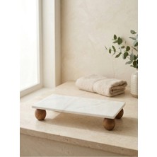 Faralya Home Modern Doğal Mermer ve Ahşap Ayaklı Yükseltici Sunum Standı - Banyo ve Parfüm Organizeri (15X30 Cm)