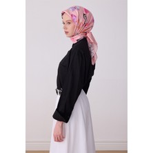 Belli Pembe Obje Desen %100 Twill Ipek Eşarp 4329-02