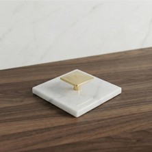Faralya Home Doğal Beyaz Mermer Banyo ve Duş Gider Kapağı (10X10 Cm) Gold Kulp - Şık ve Premium Tasarım