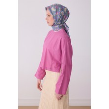 Belli Mavi Çok Renkli Etnik Desen %100 Twill Ipek Eşarp 4314-32