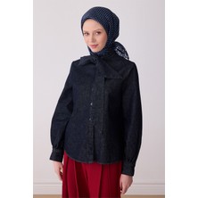 Belli Lacivert Klasik Desen %100 Twill Ipek Eşarp 4326-86