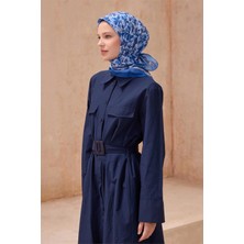 Belli Çiçek Desen Premıum Soft Mavi Eşarp 11