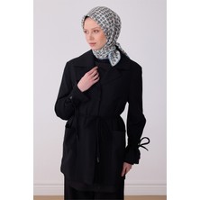 Belli Ekru Etnik Desen %100 Twill Ipek Eşarp 4308-87