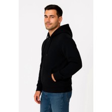 Kendim Fashion Erkek Üç Iplik Kapüşonlu Tam Fermuarlı Kanguru Çepli Sweatshirt Hoodie - Siyah