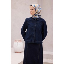 Belli Geometik Desen Ipek Eşarp 4213D (Twıll) Indigo - 58