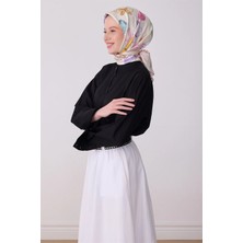 Belli Ekru Pembe Obje Desen %100 Twill Ipek Eşarp 4329-52