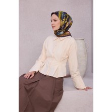 Belli Obje Desen Ipek Eşarp 4216D (Twıll) Füme - 53