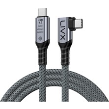 Livx Usb4 Kablo 150CM 90 Derece Usb-C To Usb-C 40GBPS Veri Aktarım, 240W Pd Hızlı Şarj, 8K@60Hz Görüntü Desteği, Thunderbolt 3/4 ile Uyumlu, Örgülü Dayanıklı Şarj ve Data Kablosu Klv-Y