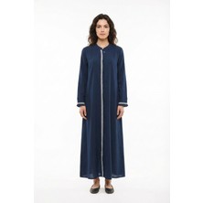 Eliş Şile Bezi Uzun Kol Mihrimah Nakışlı Yazlık Şile Bezi Ferace Lacivert Lcvt